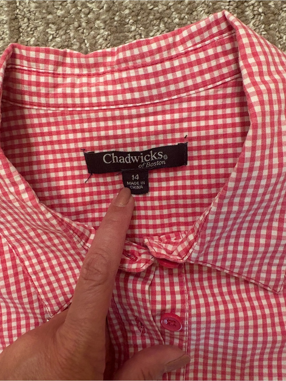 Chadwicks of Boston Pink & White Gingham Shirt Dress | Cotton | Size 12/14 - Picture 7 of 15